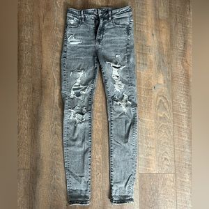 American Eagle High-Rise Gray Ripped Skinny Jean